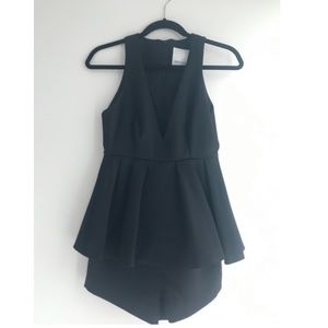 C/Meo Collective Black Low Neck Peplum Romper